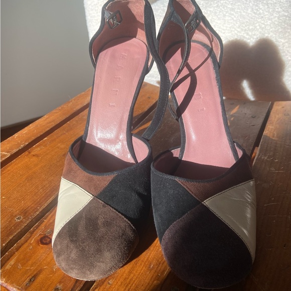 RARE Vintage Patchwork Suede Pumps with Ankle Strap - Picture 6 of 8